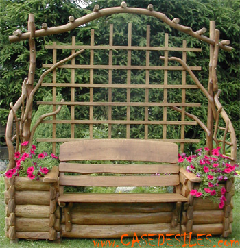 Pergola bois de chêne avec banc et bacs à fleurs : Pergola bois et Tonnelle bois - Pergola en bois et Tonnelle en bois Pergola bois de chêne avec banc et bacs à fleurs : Pergola bois et Tonnelle bois - Pergola en bois et Tonnelle en bois