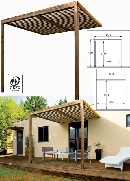 Abri de terrasse bois à adosser et à lames brise soleil ajourées 6 Abri de terrasse bois à adosser et à lames brise soleil ajourées 6