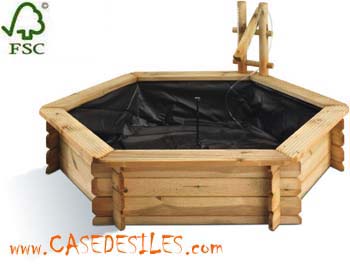 Bassin jardin en bois hexagonal complet Pas Cher