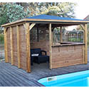 Pergola bois 2 ventelles 2 comptoirs bar toit alu composite 3535