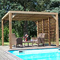 Pergola bois ventelles mobiles sur toit et mur 3531VT