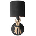 Lampe applique en bois flotté et corde chanvre noire