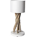 Lampe bois flotté cordage chanvre à poser H44cm blanche