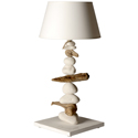 Lampe galet bois flotté 50cm blanc