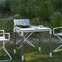 Petite table de jardin carrée aluminium teck HPL béton ciré 6112