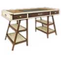 Bureau marine en bois laiton et cuir ivoire MF011