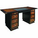 Bureau marine en bois laiton cuir noir MF014