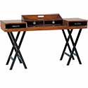 Bureau secrétaire bois laiton cuir marine pliant mobile MF158