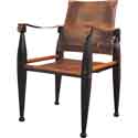 Fauteuil safari bois cuir laiton MF041