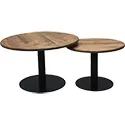 Lot 2 tables basses industrielles rondes acier bois 4200