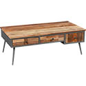 Table basse métal acier bois patchwork 3 tiroirs 3475