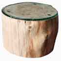 Table basse tronc arbre plateau verre poli D40-55