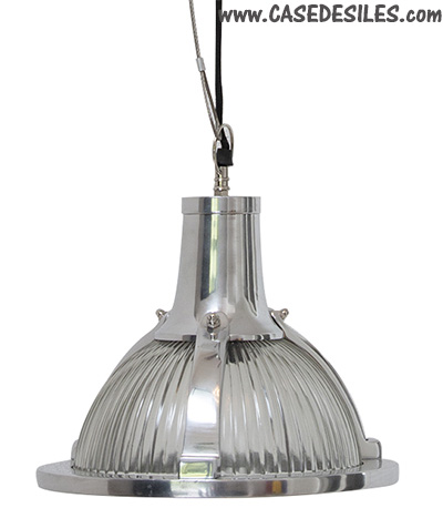 Lampe suspension industrielle vintage aluminium verre SL071