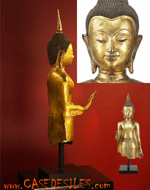 Statue Bouddha en bronze doré debout AM127G