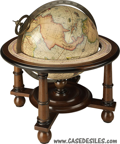 Grand globe terrestre vintage en bois massif –