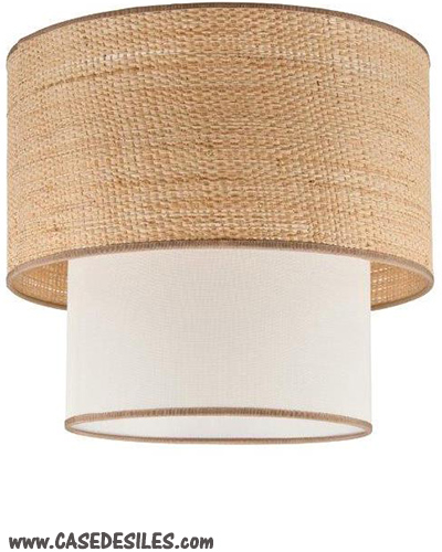 Lampe suspension raphia naturel et lin écru