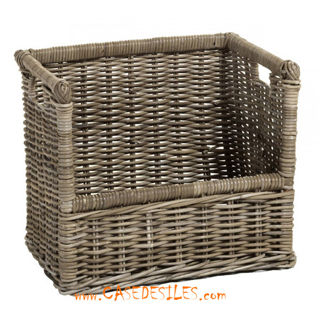 Panier à bois en rotin gris G6578