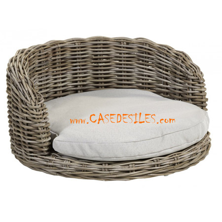 Panier à chat en rotin avec coussin gris G6598