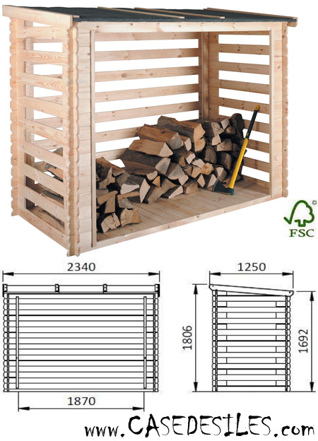 Abri pour bois de chauffage avec armoire - Dimensions : 65 x 200 x 193 cm  (L x l x h)