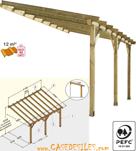 Abri de terrasse bois 12mc ABT4230 classe 4