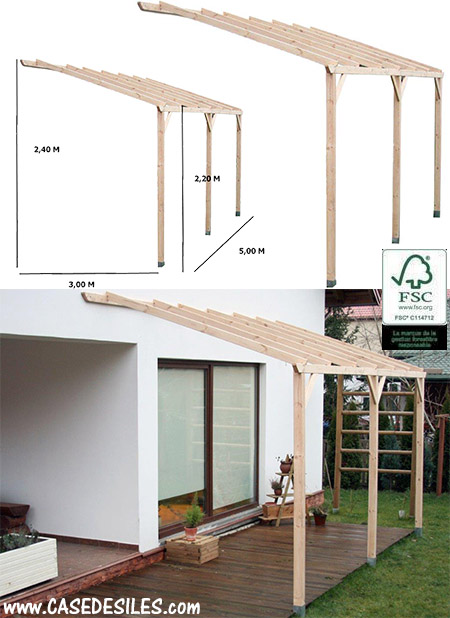 Abri de terrasse bois à adosser structure 3050