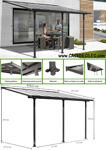 Auvent aluminium toit terrasse 4.18x3.07m TT3042AL