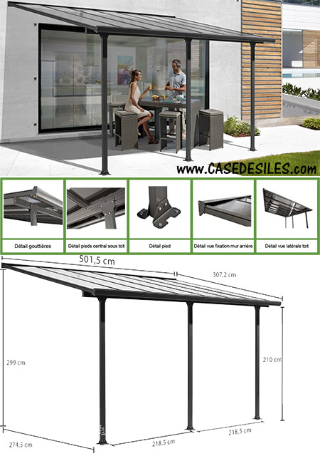 Auvent aluminium toit terrasse 5.01x3.07m TT3050AL