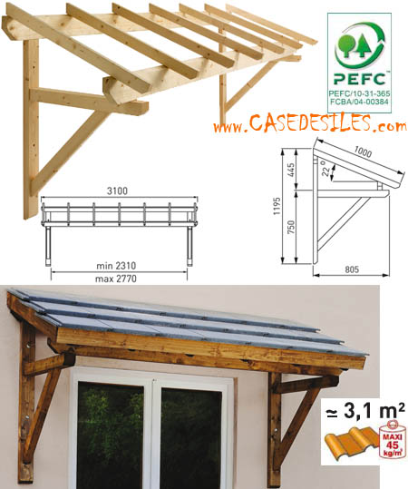 Auvent bois pour porte d'entrée Manon 205 x 100 cm