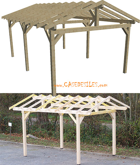 Auvent de terrasse bois structure 10.86mc KA3550ST