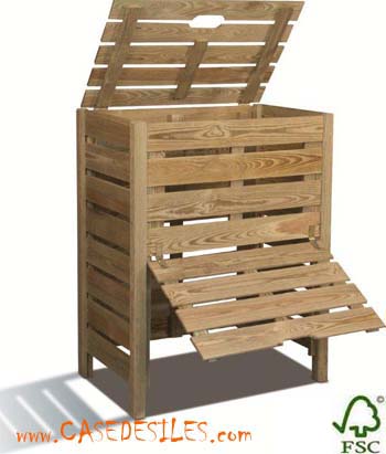 Bac composteur en bois avec couvercle 400L 0100058