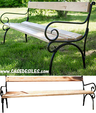 Banc bois et fer forgé de jardin 200cm avec dossier 4 pl  BJ-A