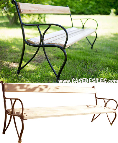 Banc de jardin bois et fer forgé 200cm avec dossier4 pl  BJ-C