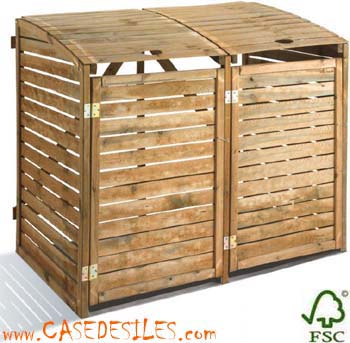 Cache poubelle bois de jardin double 0100034