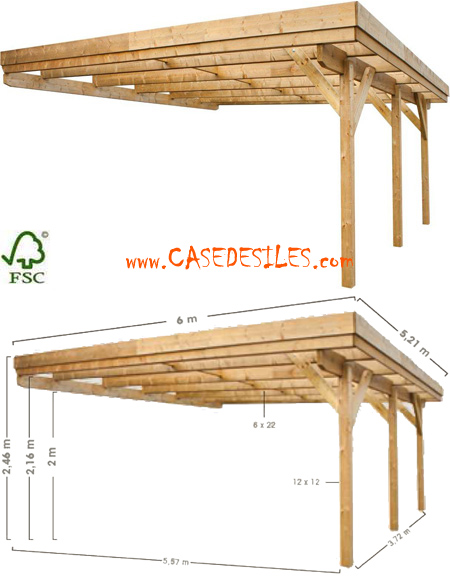 Carport adossant bois 2 voitures 31.26mc 0700425 Carport adossant bois 2 voitures 31.26mc 0700425