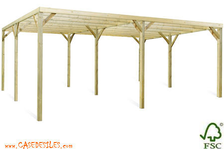 Carport en bois pour 2 voitures 30mc 0700456