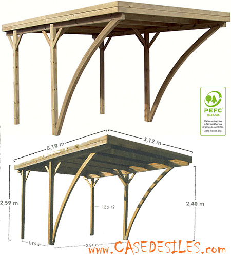 Carport bois avec couverture 15.91mc 0700210 Carport bois avec couverture 15.91mc 0700210
