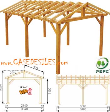 Structure de carport en bois 18.03mc 0700050