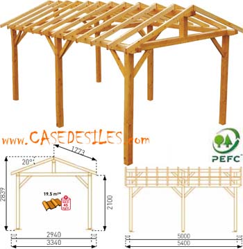 Structure de carport en bois 18.03mc 0700050 Structure de carport en bois 18.03mc 0700050