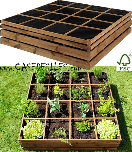 Carré de potager en bois 393L 16 compartiments 528