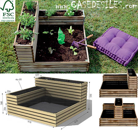 Carré potager bois 3 bacs modulables 236L Kub 876