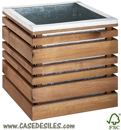 Jardinière bois carrée avec bac acier 50x50x50cm 95L Lignz50 312