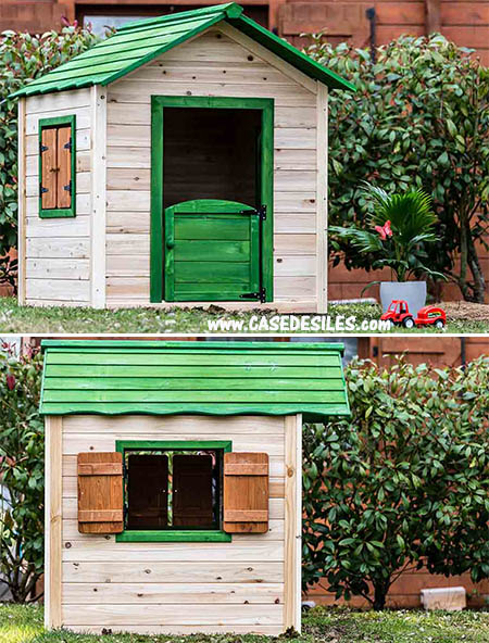 Maison En Bois Avec Abri Et Terrasse Pour Enfants - Cabane Enfant