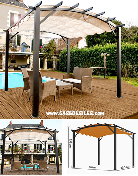 Pergola arche aluminium acier toile polyester 330x340 noir 3433