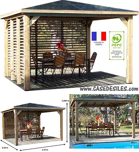 Pergola bois 2 ventelles toit panneau alu composite 3535VV