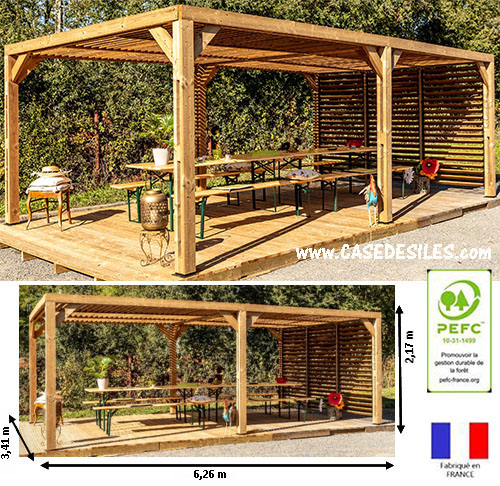 Pergola bois 6.26x3.41m ventelles mobiles sur 1 coté 3562VT