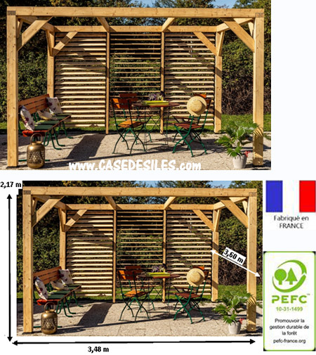 Pergola bois ventelles réglables sur 1 façade VT3436V