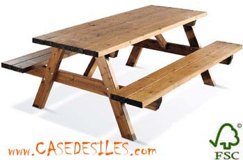 Table pique nique bois bancs intégrés garden200B Table pique nique bois bancs intégrés garden200B