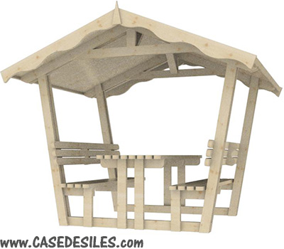 Table pique nique bois massif avec toiture 2 pans 6 pl SJ-PL