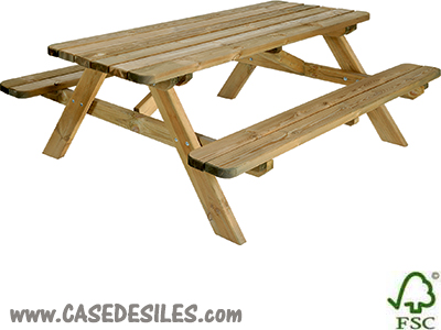 Table pique nique bois massif avec bancs 0100492