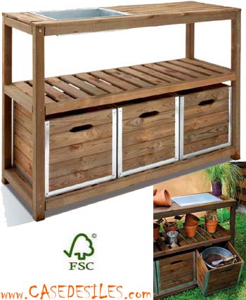 Table de préparation jardinage bois 0100928 en promotion